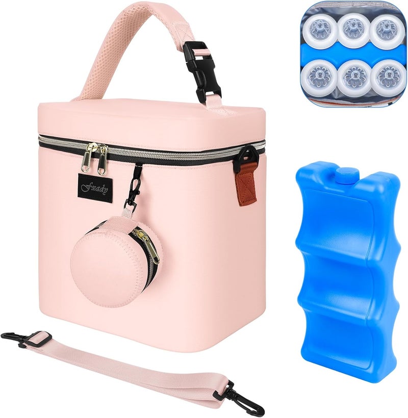 Fxady Breastmilk Cooler Bag with Ice Pack, Insulated Baby Bottle Tote Bag for 6 Bottles Up to 9 oz, Clip-On Pouch for Baby Essentials, Leakproof, Waterproof, Shoulder Strap for Nursing Moms - Image 1